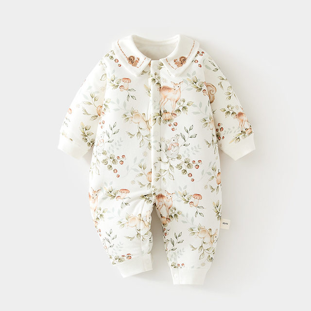 
Baby jumpsuits, girls' clothes, autumn and winter new quilted boys' clothes, pure cotton, thickened and warm, cotton-padded clothes
