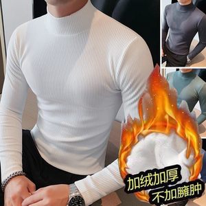 
2025 autumn new half-high neck base shirt for men's long-sleeved autumn clothes versatile striped slim body shirt T-shirt