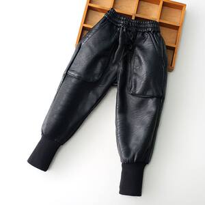 
2025 new autumn and winter children's all-in-one velvet trousers for girls and velvet harem pants for boys and babies genuine leather thickened leather trousers
