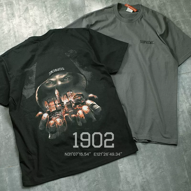 现货Supreme 23Fw Fighter Tee 后背人物印花纯棉圆领短袖T恤-Taobao