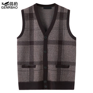 Dad's loose vest men's vest grandpa sleeveless sweater V-neck middle-aged and elderly cardigan woolen old man