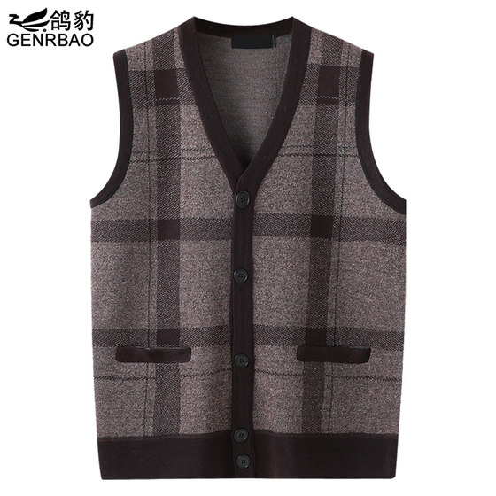 Dad's loose vest men's vest grandpa sleeveless sweater V-neck middle-aged and elderly cardigan woolen old man