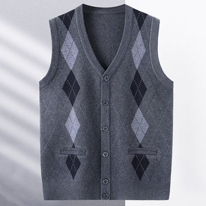 
Autumn and winter knitted wool vest male senior man cardigan middle-aged father vest middle-aged and elderly vest grandpa sweater