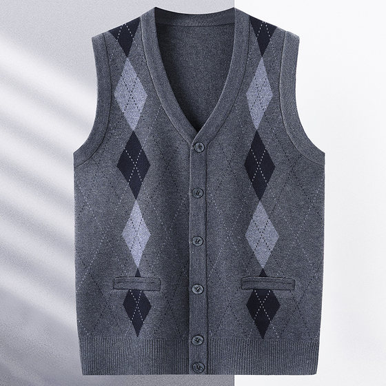 
Autumn and winter knitted wool vest male senior man cardigan middle-aged father vest middle-aged and elderly vest grandpa sweater