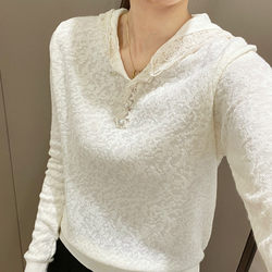 Hooded Knit Sweater for Women 2025 Spring and Autumn New Fashion Versatile Loose Stylish Lace Splicing Base Shirt Sweater for Women