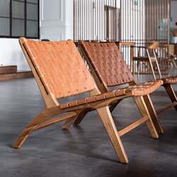 Nordic Solid Wood Single Sofa Chair with Saddle Leather and Rattan Weaving, Hemp Rope Leisure Chair, Japanese Style, Vintage Homestay Balcony Lazy Chair