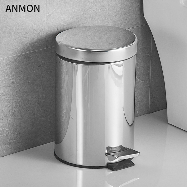 Anmon fashion pedal stainless steel home kitchen bedroom creative with cover living room stepping trash can 12l