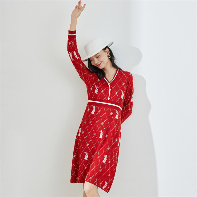 Jinju celebration style new contrasting color V -neck rhombus rabbit ...