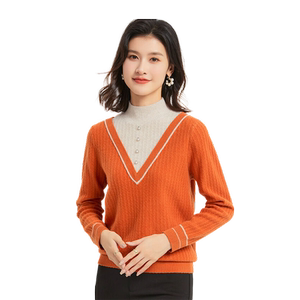 
Jinju Sheep Wool 100% Fake Two-Piece Sweater Autumn and Winter New Half Turtle Collar Contrast Color Bottoming Women's Wool Sweater