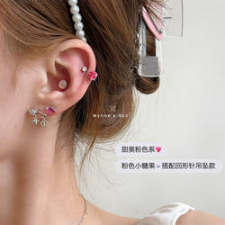 Wynne's Candy Pink Paperclip Pendant Shiny Multi-Hole Earrings Titanium Steel Needle Star Butterfly Earrings