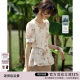 XWI Xinwei Elegant Small Square Collar Tree Photo Printing Shirt 2024 Summer Chic Fashionable Waist Short Sleeve Shirt for Women