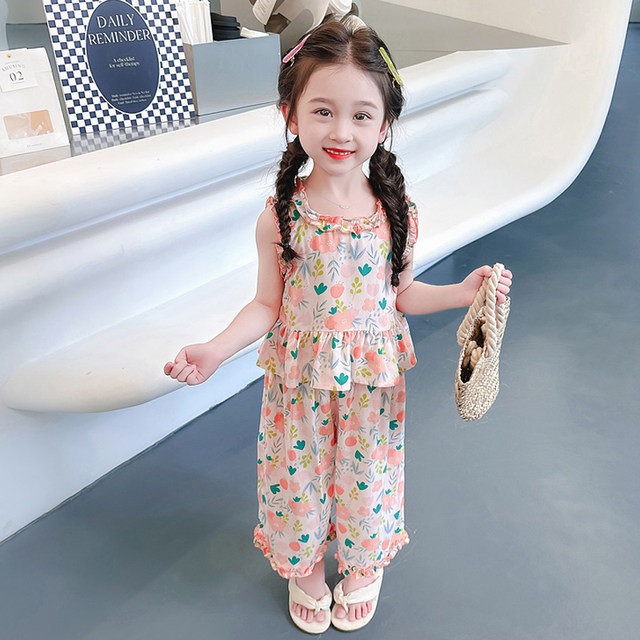 Girls summer suit 2024 new style children's style vest summer cotton ...