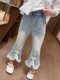 Girls' lace and fashionable jeans bell-bottom pants spring and autumn style 2025 new children's spring baby girl spring pants