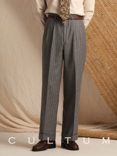 60's-70's Spain stripe wool slacks 玉虫色 Cultum Men's Wool Blend Striped Pleated Trousers