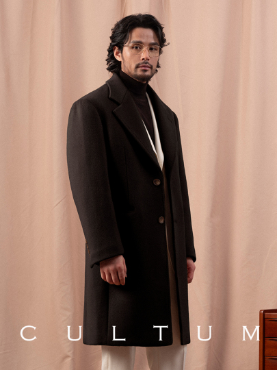 CULTUM Men's 100% Wool Chester Coat - Mid-Length Winter Jacket