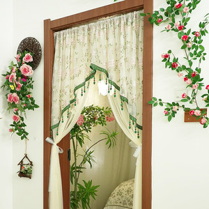 
Double layer yarn pendant curtain French atmosphere sense bedroom mosquito-proof privacy gauze curtain lace embroidered gauze hanging beads without nailing curtain