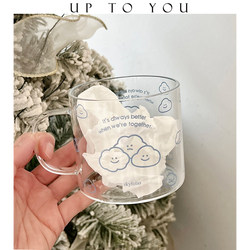 ShˇKorean Style ins Cloud-Shaped Glass Water Cup with Lid, High Aesthetic Value, High Borosilicate Milk Cup for Girls, Large Capacity for Home Use