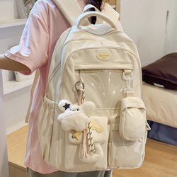 Trendy Backpack for Girls, Large Capacity, High Aesthetic Value, Suitable for Elementary, Middle, and High School Students, Color-Blocked Double Shoulder Bag