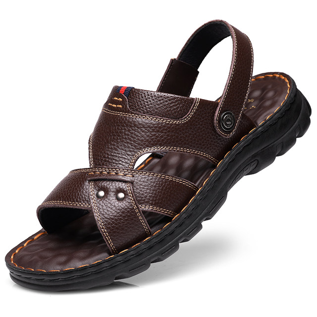 Sandals Men's 2024 New Genuine Leather Thick-Soled Beach Summer ...