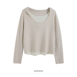 Mimimixi Knitted Hooded Sweatshirt for Women, Petite Size, 2026 New Style, Fake Two-Piece Early Spring Hoodie, Loose Jacket