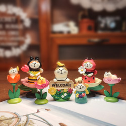 Farmer's Garden Spring Blossom Season Cat Pink Cat Figurine Gift Desktop Photography Props Japanese Cat Zakka