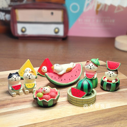 Zakka Japanese-Style Goods Summer Sanmao Cat Fruit Series Watermelon Paradise Desktop Decoration Healing Ornament
