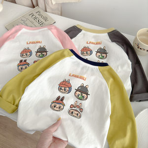 
2025 Children's Long Sleeve T-shirt 100% Cotton Boy's Top Base Single-Piece Girl A Class Pure Cotton Clothes Cartoon Trendy Children