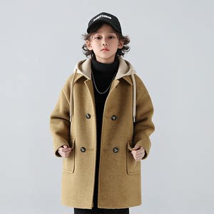 
Boys and children's woolen coats, autumn and winter double-sided woolen woolen coats, thickened quilted woolen coats for older children, mid-length woolen coats