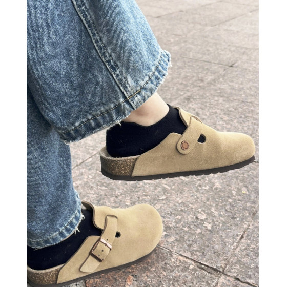
[Male God Edition] Genuine Leather Birkenstock Shoes Thick-soled Toe-cap Half Slippers Women’s Summer Arch Support Outer Fishing Birkenstock Shoes