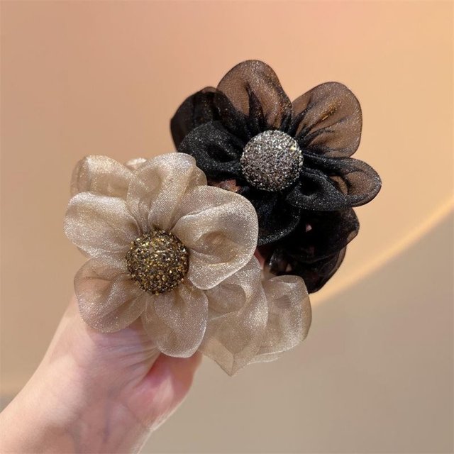 
Niche flower hair circle Organza temperament Japanese and Korean women simple retro rhinestone rope women tied hair rubber band promotion