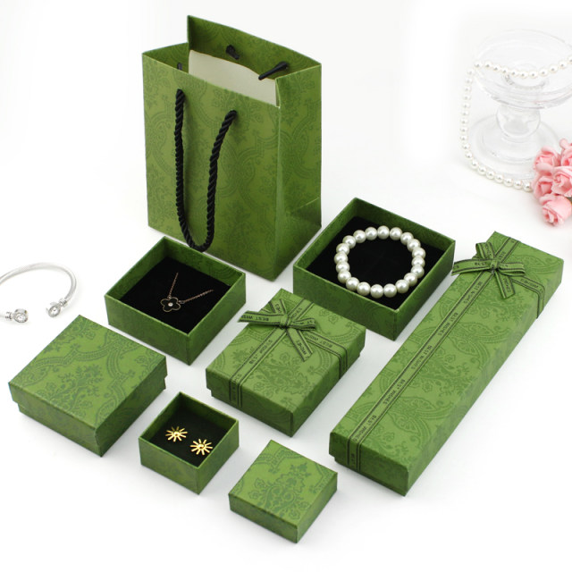 Retro green bow jewelry box jewelry box heaven and earth cover jewelry packaging box earring box necklace box gift box
