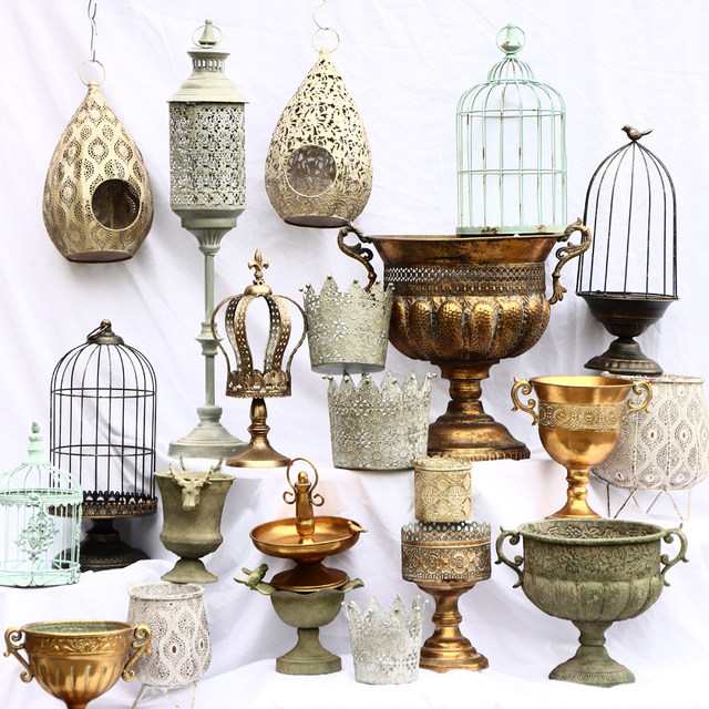 French American country courtyard home decoration antique iron candlestick gardening groceries desktop ornaments flower pots and flower utensils