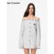 JAC FLEURANT2025 Spring and Summer New Style Shirt Women's Long Sleeve Striped Loose White One-Shoulder Waist Shirt
