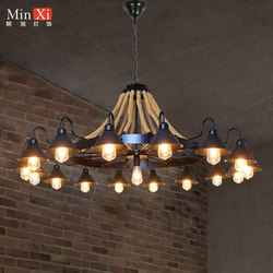 American Retro Chandelier with Hemp Rope, Creative Atmosphere, Bar, B&B, Cafe Lamp, Art Industrial Style, Dining Box Lamp