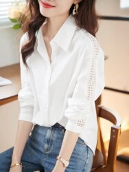 European Style White Shirt for Women, Fashionable and Trendy, 2026 New Spring and Autumn Design, Niche Large Size Long-Sleeve Top