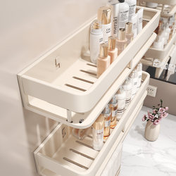 Bathroom Milk White Storage Rack, No-Drill Wall-Mounted Toilet Washroom Bathroom Sink Corner Storage Shelf