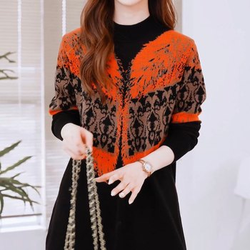 
New autumn and winter mother's wear mid-length knitted bottoming shirt