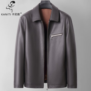 
Caniti light luxury men's New Zealand first-layer deerskin men's genuine leather coat lapel single leather jacket silk lining