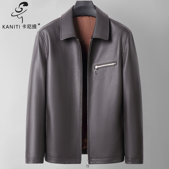 
Caniti light luxury men's New Zealand first-layer deerskin men's genuine leather coat lapel single leather jacket silk lining