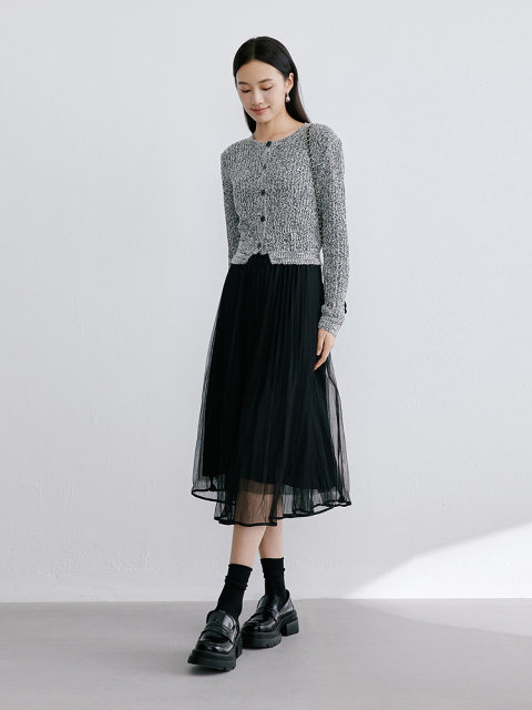 Disenis 2025 spring new style commuter high waist gauze skirt simple black skirt women