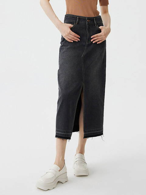 Disenis 2025 autumn new versatile commuter temperament denim long skirt high waist straight skirt women