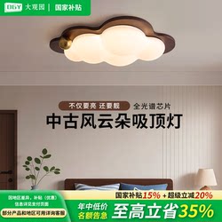 Bedroom Lamp in Antique Walnut Color, Creative Master Bedroom Room Lamp, Modern Simple Eye-Protecting Cloud Ceiling Lamp R335