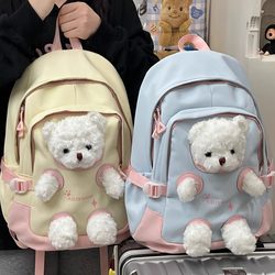 Cute Cartoon Casual Schoolbag Plush Doll Backpack for Girls, Junior High School Students, High School Students, Travel Backpack