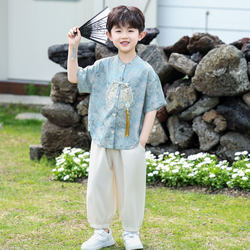 Children's Summer Clothing New Chinese Style Set 2026 New Model Boys' Short-Sleeve Long Pants Tang Suit Hanfu Two-Piece Performance Outfit