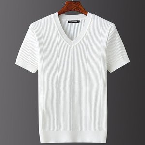
V-neck short-sleeved sweater slim men's large size sweater autumn and winter new sweetheart neck half-sleeved inner warm top