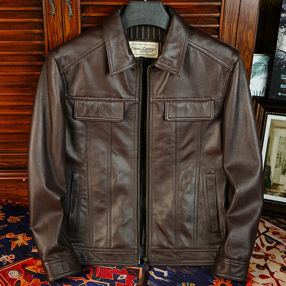 
Genuine leather jacket new spring and autumn goatskin leather jacket high-quality deerskin pattern craft lapel casual short jacket