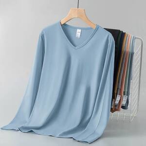 
Long-sleeved T-shirt men's 2025 new solid color elastic large size V-neck inner bottoming shirt autumn shirt thin autumn clothes