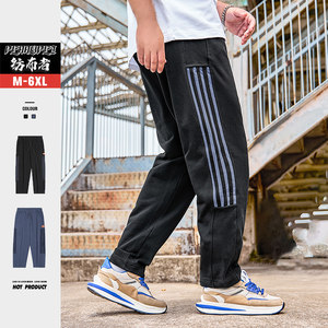 Textiles Tide Male Large Spring and Autumn Fat Leisure Pants Add Feds Poly Loose Straight Sweet Pants Wide -Leg Sports Pants Male