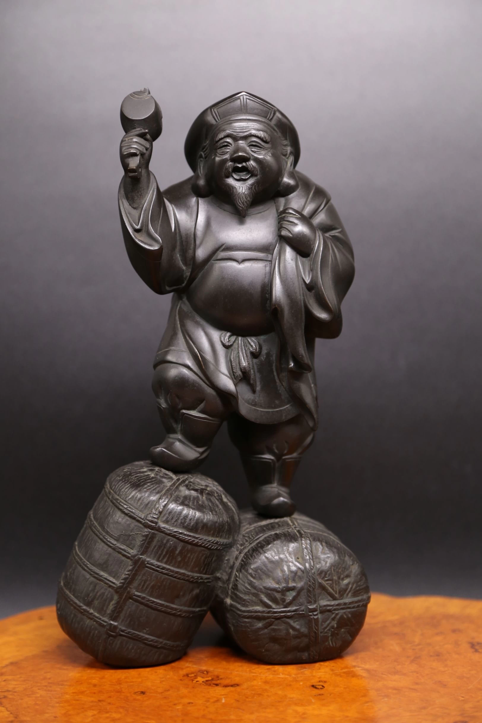 古銅 布袋置物 照雲作 明治金工(K-LC876) 明治時代金工大師常光作《古銅造布袋和尚置物》見月彌勒佛銅像