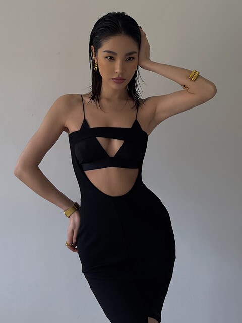 Alexia.L Niche European and American Bella Kendall Hot Girl Party Cut-Out Backless Sexy Solid Color Tight Dress